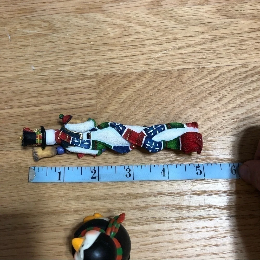 Snowman Tall Long Skinny Christmas Ornament & Penguin Figurine Holiday Blue
